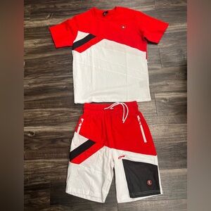 Ecko Unlimited Men's Red and White Athletic Shorts
